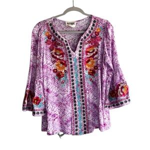 Savanna Jane Purple Pink Blouse Tunic Top Embroidered Boho - Large